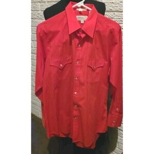 Vintage Sheplers Men's Western Pearl Snap Shirt Red Long Sleeve Size  16-34